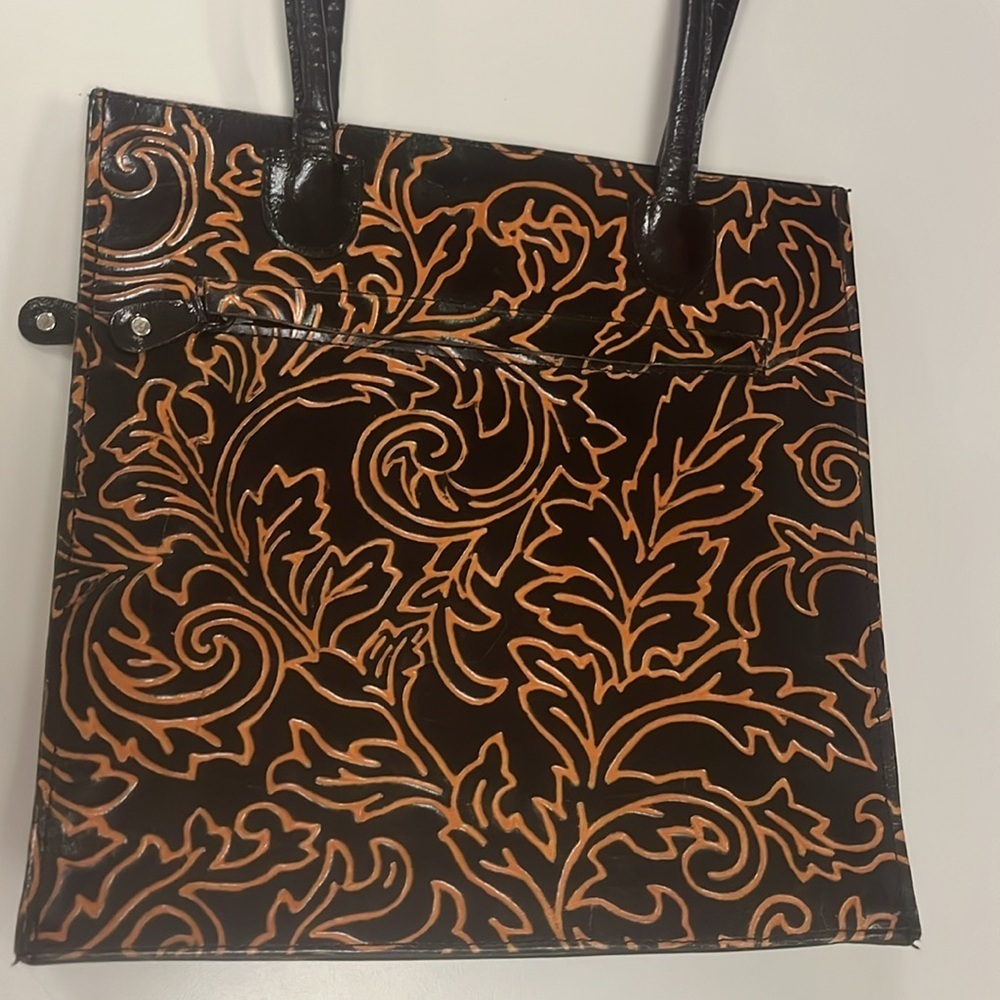 Made in India Black & Tan Leather Shoulder / Tote Bag - Picture 8 of 14